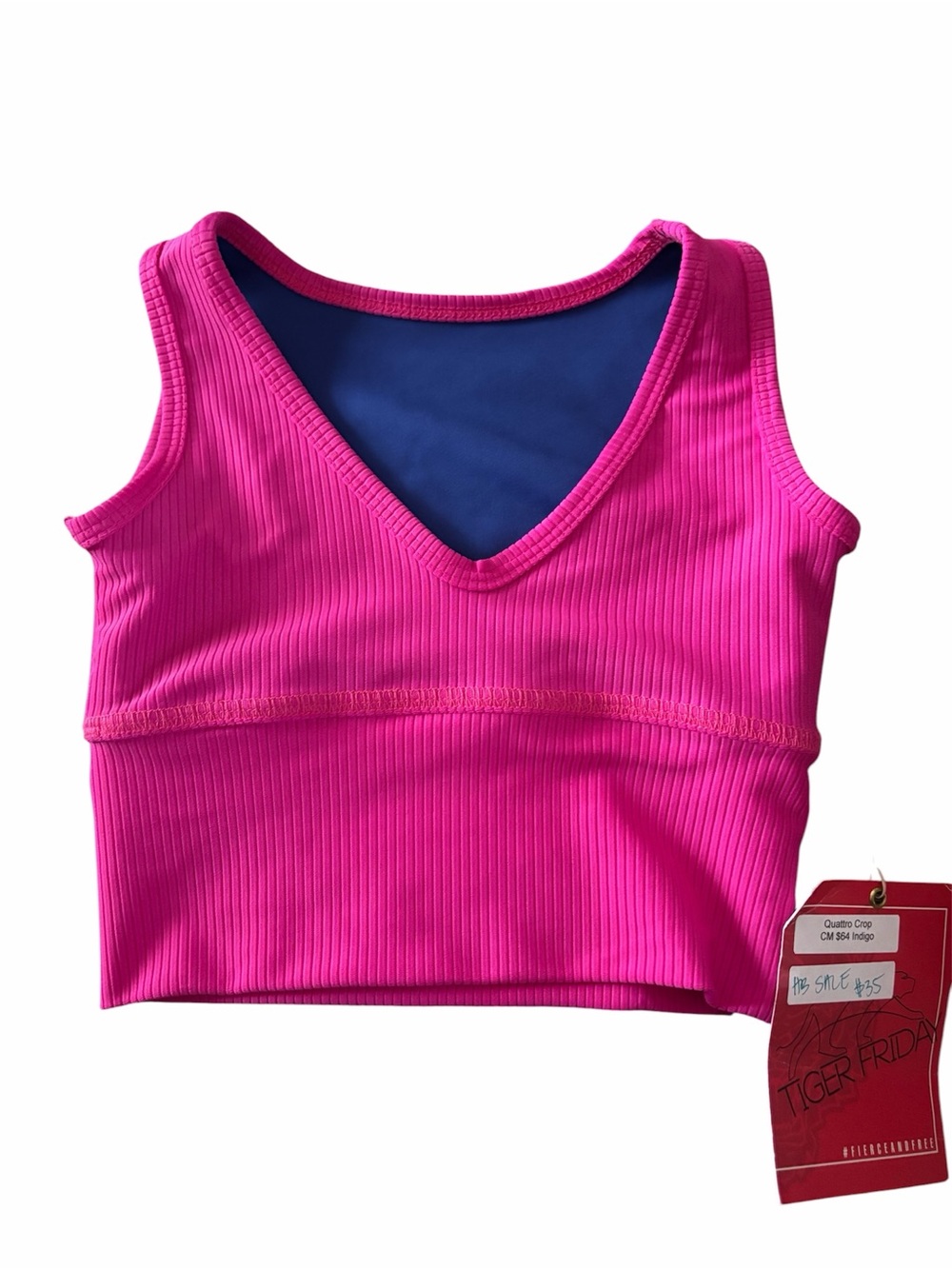 Hot Pink Ribbed V-Neck Crop Tank